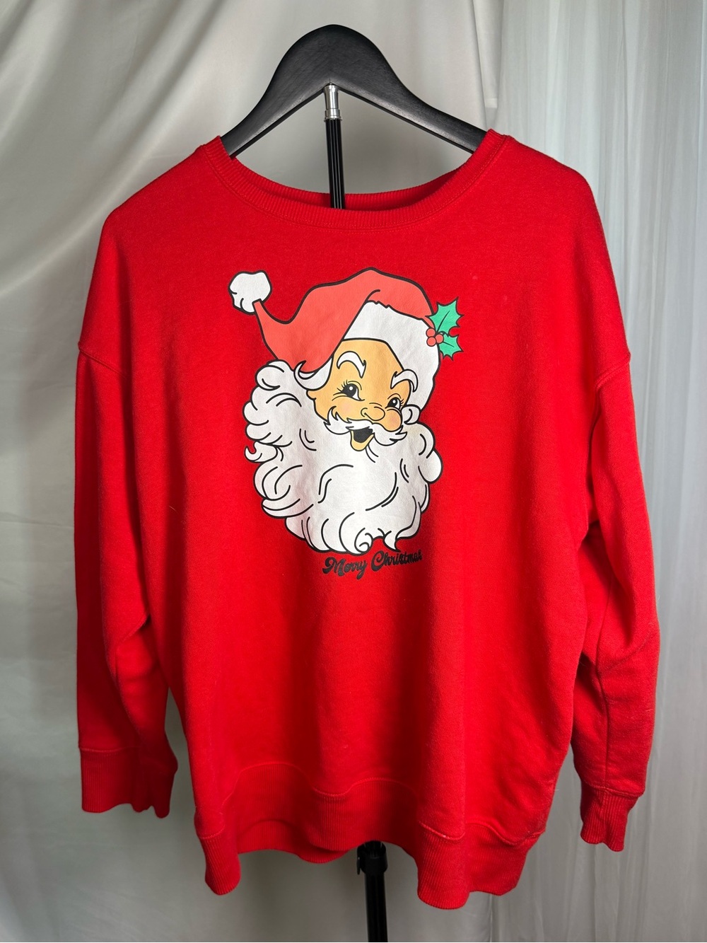 Vintage Style Santa Christmas Sweatshirt Red Size Large 12/14 Holiday Graphic